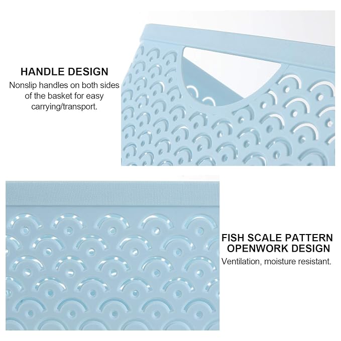 STARVAST 3 Pack Plastic Storage Baskets, Portable Blue Fish Scale Pattern - Image 3