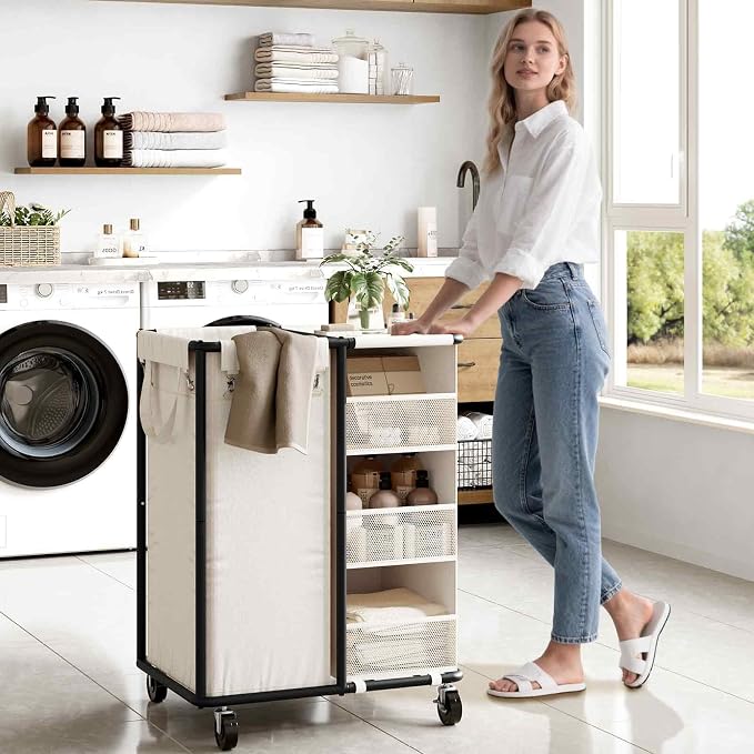 WOWLIVE Laundry Sorter with Wheels 100L Rolling Laundry Hamper with Hanging and - Image 2