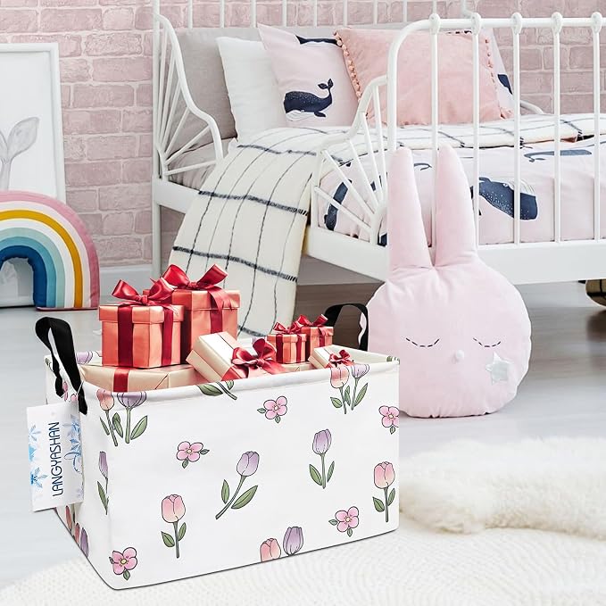 LANGYASHAN Rectangular Storage Bin Collapse Canvas Fabric Cartoon Storage Basket - Image 5