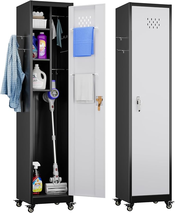 72" H Broom Closet Storage Cabinet, Metal Garage Storage Cabinet by GANGMEIMENTALSTORAGECABINET