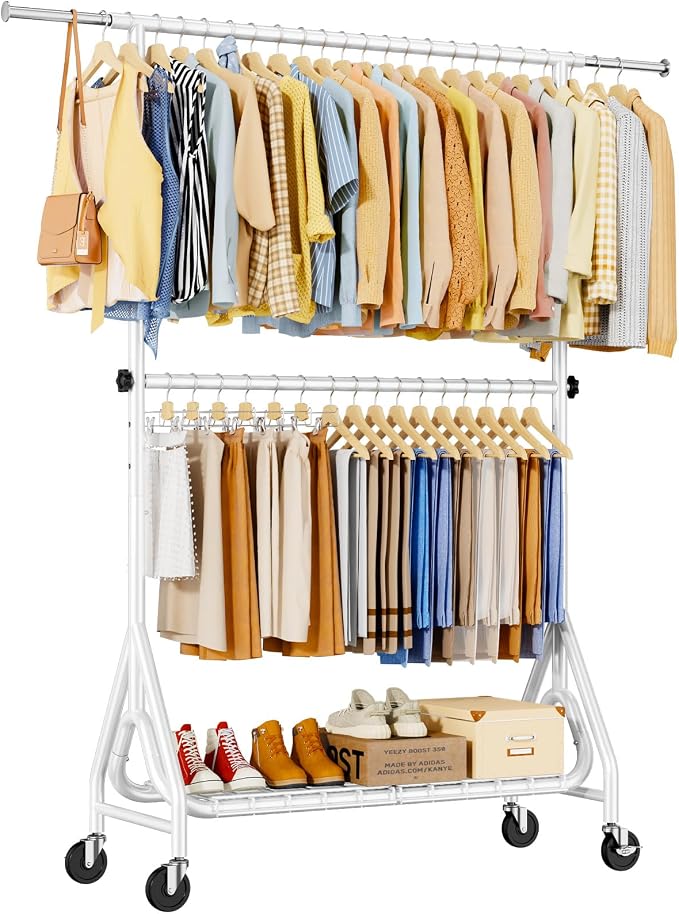 Heavy Duty Clothes Rack for Hanging Clothes, Double Rods Clothing Rack by JIEJIERUI