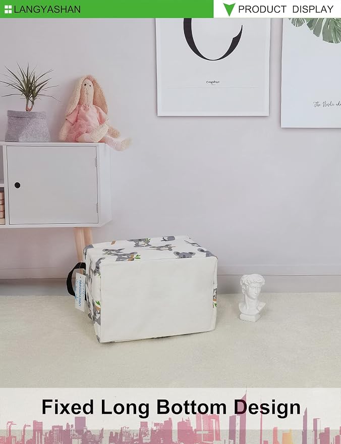 LANGYASHAN Rectangular Storage Bin Collapse Canvas Fabric Cartoon Storage Basket - Image 7