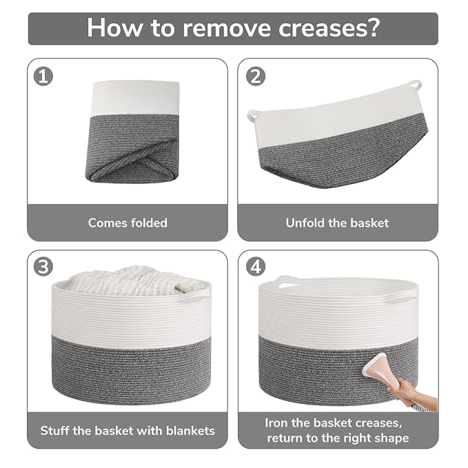 Goodpick 115L Extra Large Blanket Basket, Soft Cotton Rope Storage Basket - Image 7
