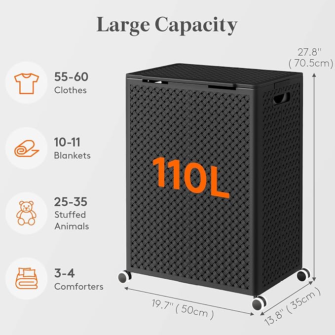 Lifewit 110L Plastic Double Laundry Basket - Image 2
