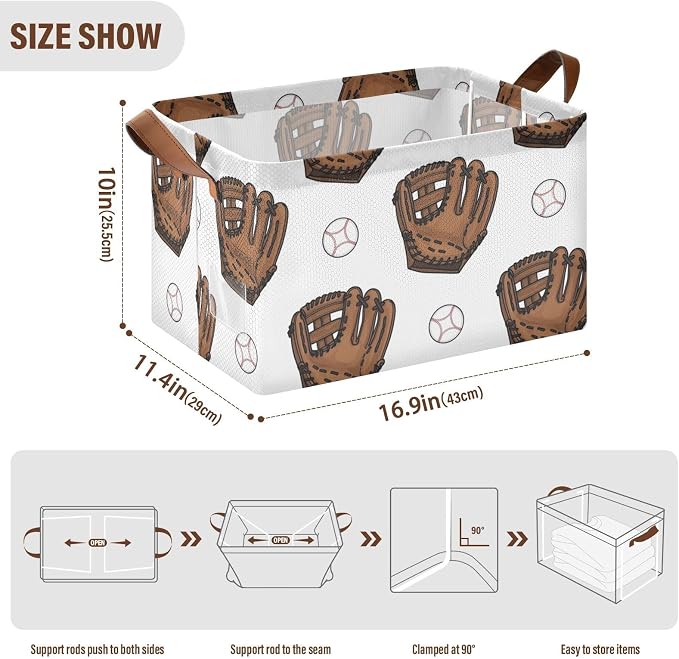 Baseball Brown Glove Pattern Storage Bins - Image 3