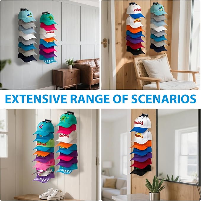 2 Pack Hat Organizer for Baseball Caps, Hat Rack for Wall Hold Up to 16 Hats - Image 5