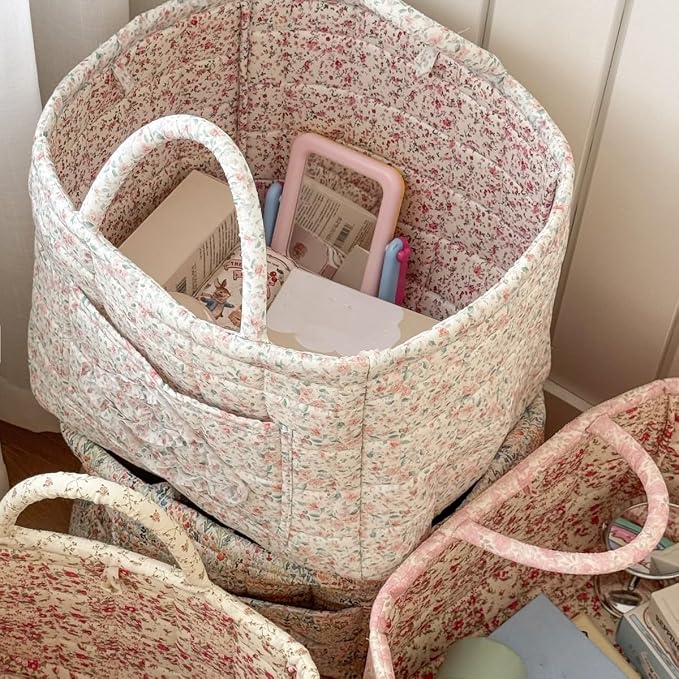 Storage Basket Boho Fabric Large Collapsible Floral Laundry Nursery Hamper - Image 3