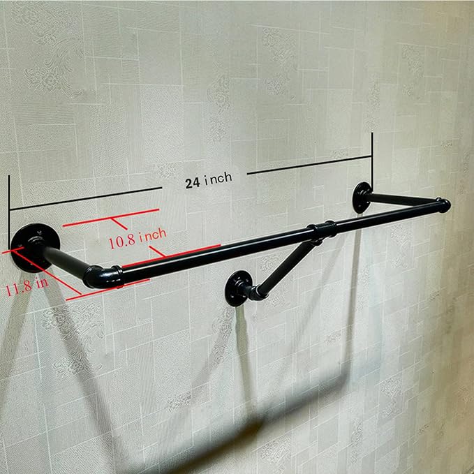 Industrial Retro Wall Mounted Pipe Shelf Bathroom Hanging Towel Rack, Metal - Image 2