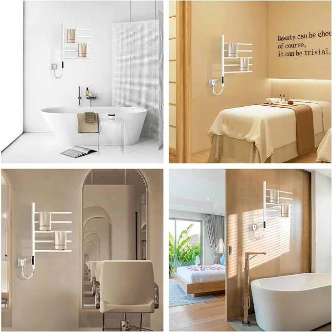 180°Rotation Electric Heated Towel Rack Wall Mounted Towel Warmer Racks 5 Bars - Image 7
