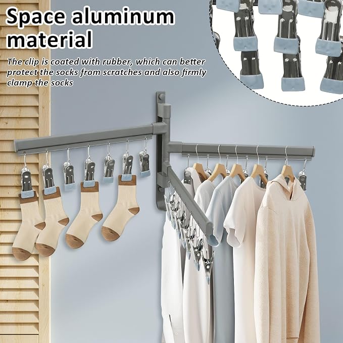 Clothes Drying Rack, Drying Rack, Wall Mounted Rotate Drying Hangers - Image 3