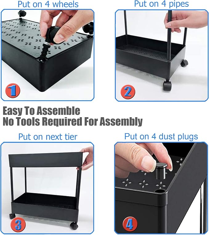 4 Tier Slim Rolling Utility Kitchen Cart Bathroom Organizer - Image 7