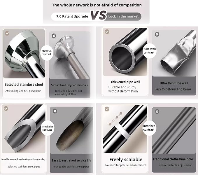 Adjustable clothesline pole, shower curtain pole, extendable metal wardrobe - Image 8