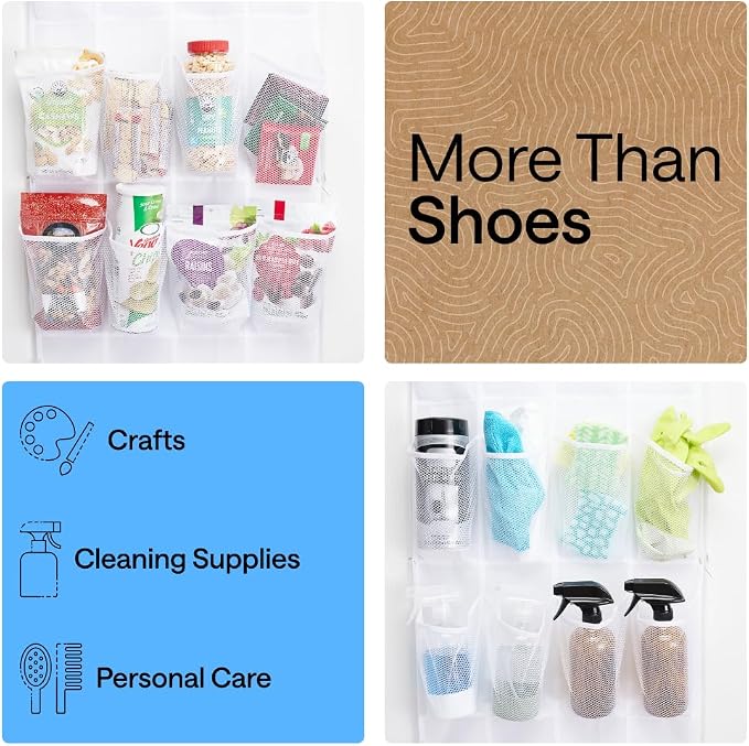 GORILLA GRIP Over the Door Shoe Organizer, 2 Pack, 24 Breathable Mesh Pockets - Image 6