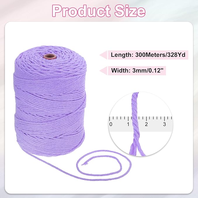 HARFINGTON Natural Macrame Cord 3mm x 328 Yards 4 Strand Twisted Cotton Macrame - Image 2