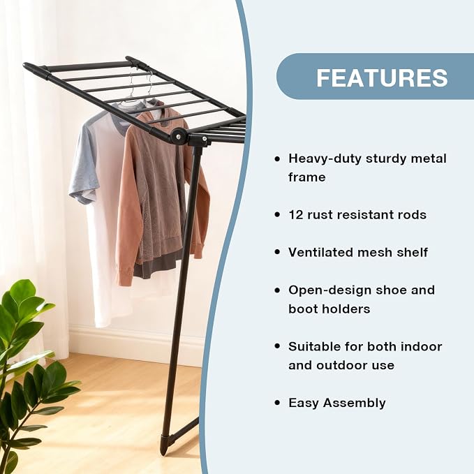 Clothes Drying Rack, with Sock Clips & with Buckle, Metal Laundry Rack - Image 4