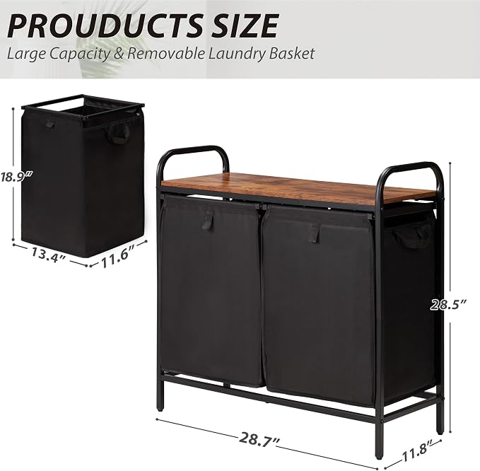 2 Section Laundry Hamper with Shelf, Laundry Basket Organizer with 2 Pull-Out - Image 3
