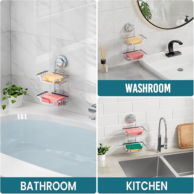 TAILI Double Layer Soap Holder, Drill-Free Bar Soap Dish Tray Suction Cup - Image 8