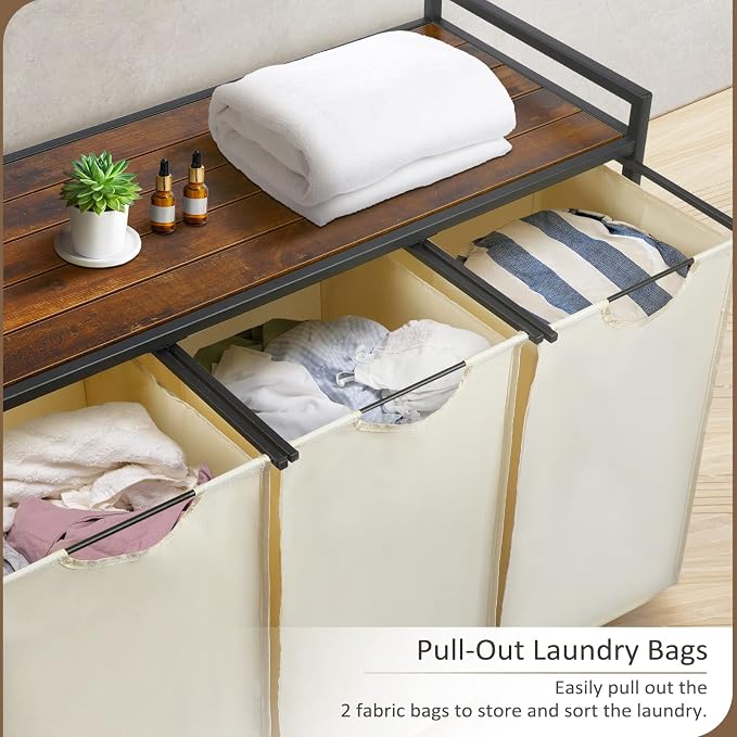 Pull Out Laundry Hamper 3 Compartment Laundry Sorter - Image 3