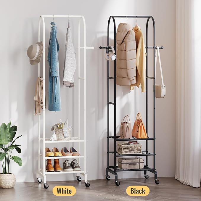 Garment Rack with Wheels, Small Metal Coat Rack With 4 Hooks, Freestanding - Image 8