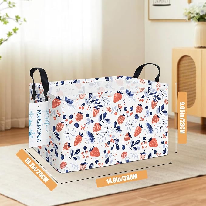 LANGYASHAN Rectangular Storage Bin Collapse Canvas Fabric Cartoon Storage Basket - Image 2