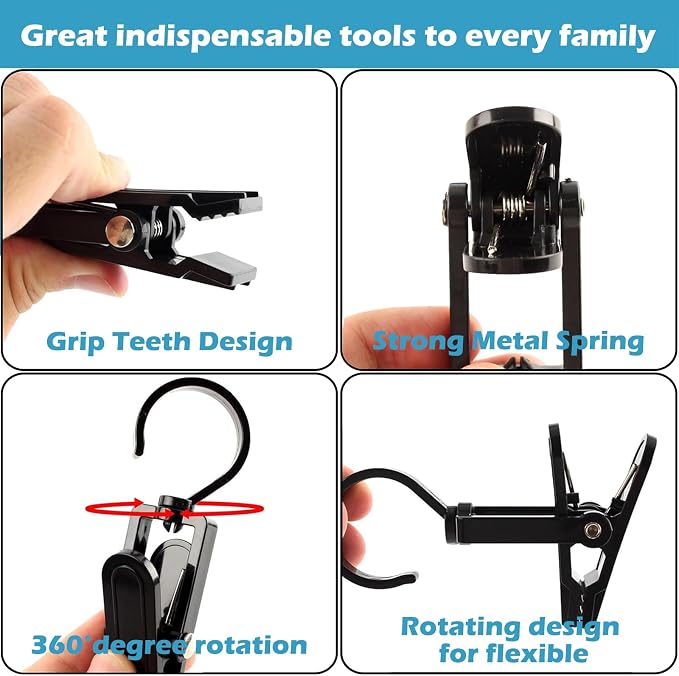 20 PCS Laundry Hooks with Clips Super Strong Plastic Home Travel Swivel Hanging - Image 4