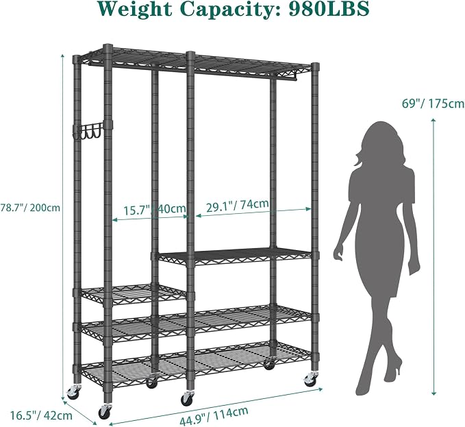 Rolling Clothes Rack, Heavy Duty Garment Rack - Image 6