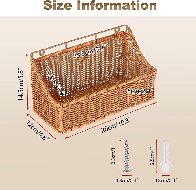 OwnMy 2PCS Plastic Wicker Hanging Basket Wall Mount Storage Baskets - Image 3