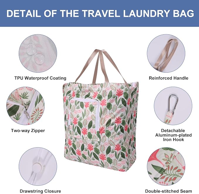2 Pack Travel Laundry Bag with Handle and Drawstring, Expandable Foldable Dirty - Image 2