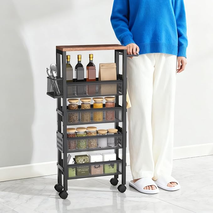 TORIBIO Slim Storage Cart, 5 Tier Narrow Kitchen Rolling Cart - Image 7