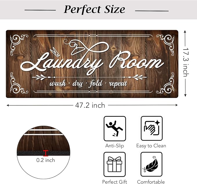 Non-Slip Laundry Room Rug Runner 17.3"x47.2" Washable Floor Carpet Brown- - Image 2