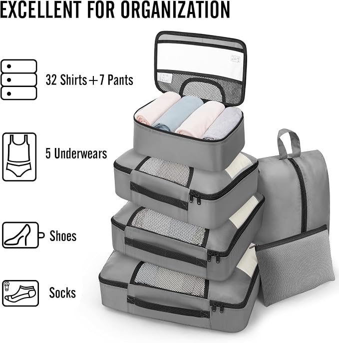Veken 8 Set Packing Cubes for Travel Essentials, Suitcase Organizer Bags in 4 - Image 5