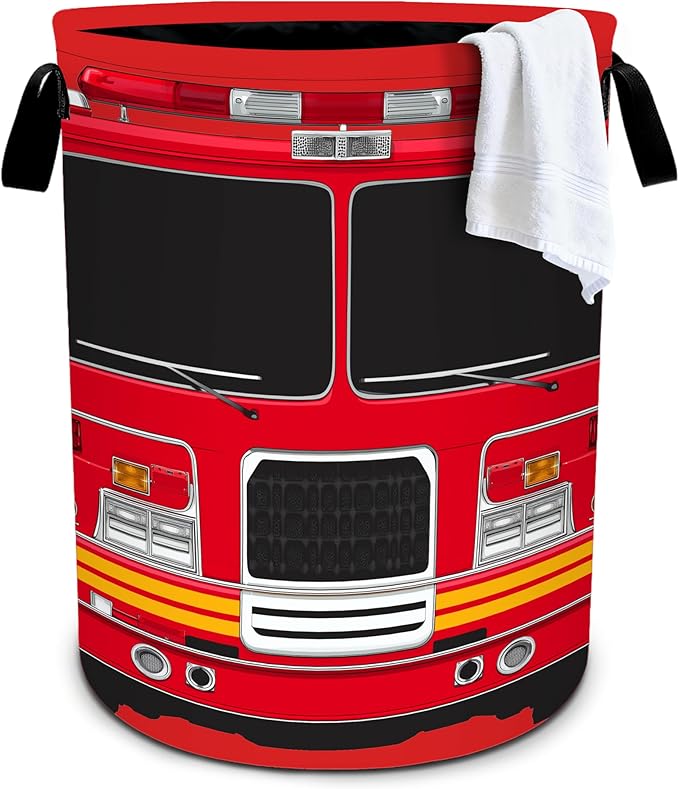 Fire Truck Laundry Basket Storage Bin Foldable Laundry Hamper Clothes Storage by Bzocm