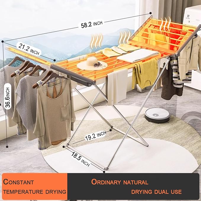 Heated Clothes Drying Rack, Folding Electric Clothes Rack, Collapsible Laundry - Image 2