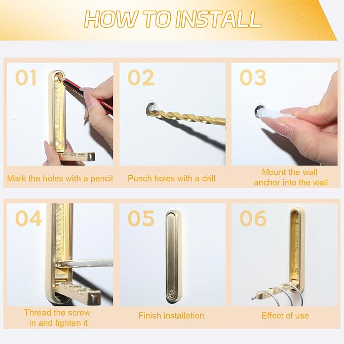 2 Pcs Extended Folding Coat Hooks Wall Mounted, 4.33 in Gold Foldable Wall - Image 5