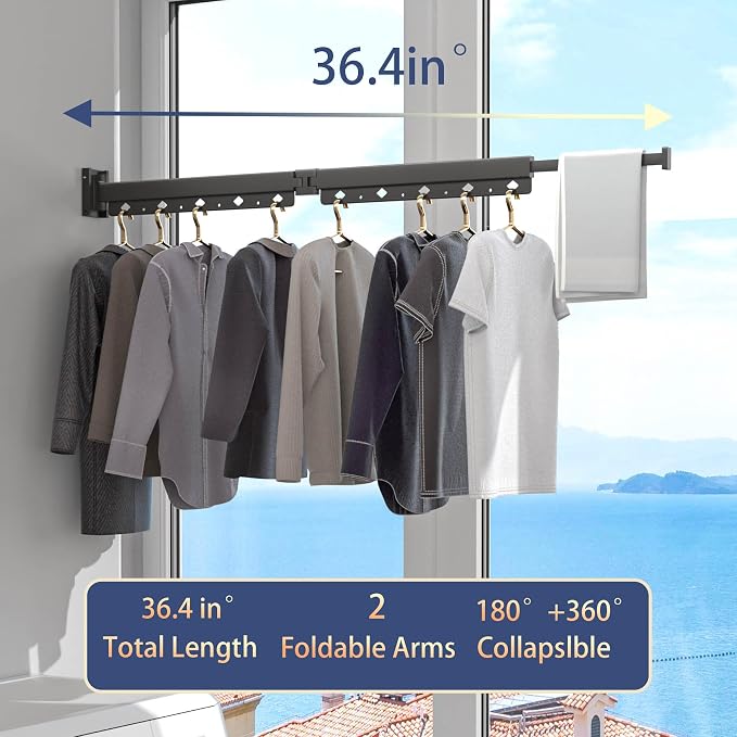 Clothes Drying Rack, Retractable and Foldable Laundry Drying Rack Wall Mount - Image 3