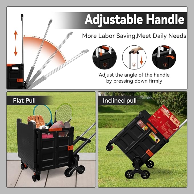 Foldable Utility Cart with Stair Climbing Wheels, Collapsible Rolling Crate - Image 2