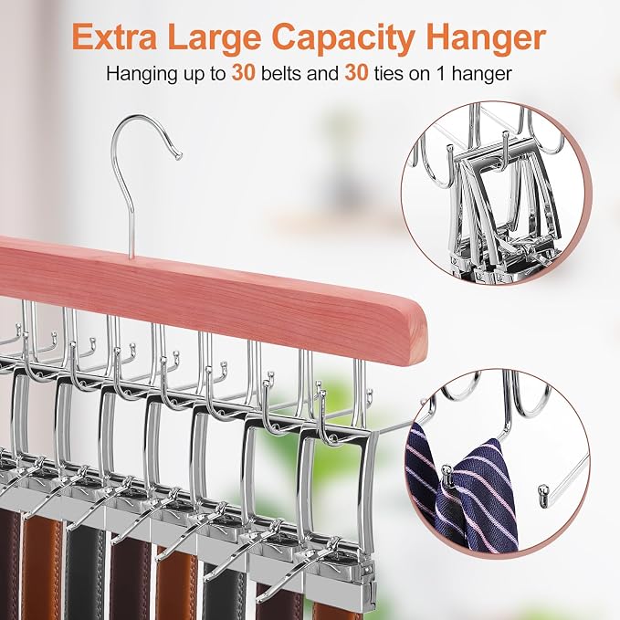 TOPIA HANGER Cedar 2 Pack 2 in 1 Belt Tie Hanger - Image 3