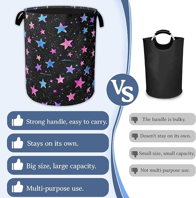 Blue Pink Stars Laundry Basket, Oxford Cloth Laundry Hamper - Image 3