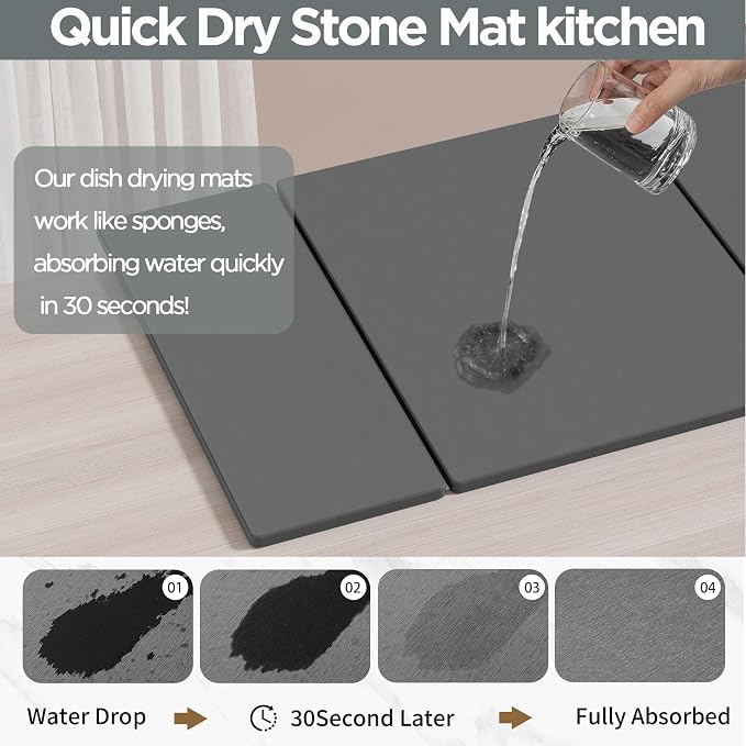 2PCS Stone Drying Mat for Kitchen Counter, Large Stone Dish Drying Mat - Image 3