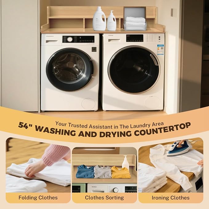 FAHKNS 2-Tier Washer Dryer Countertop, Piece-Joined Solid Wood Laundry Topper - Image 3
