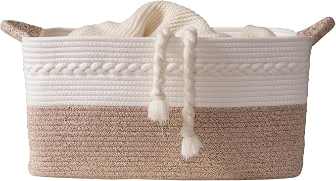 Decorative laundry basket with handles woven from natural cotton rope storage - Image 9