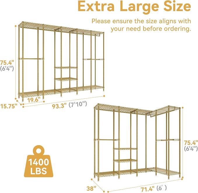 H5 Large Wire Garment Rack, Heavy Duty Clothes Racks, Wardrobe Closet Rack - Image 5
