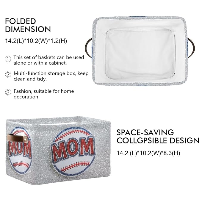 Baseball Silver White Rectangular Storage Bin Basket - Image 2