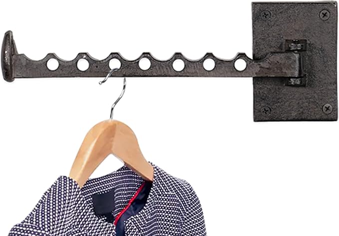 Rustic State Clout Cast Iron Clothes Hanger Folding Coat Rack Laundry Bar - Image 4