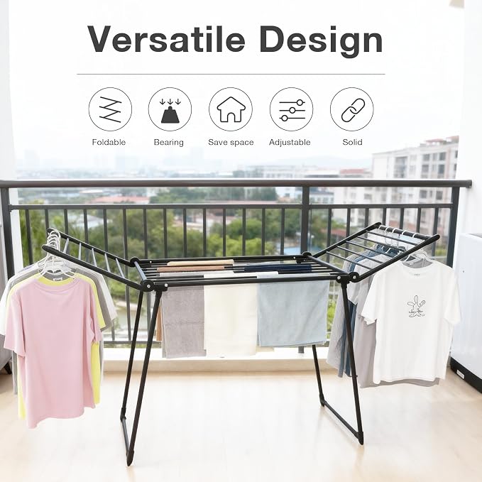 Clothes Drying Rack, with Sock Clips & with Buckle, Metal Laundry Rack - Image 3