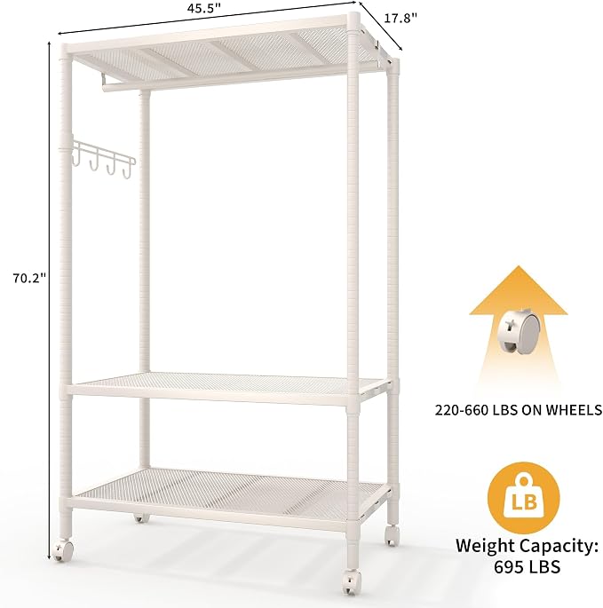 Rolling Garment Rack 70"H Metal Clothes Rack - Image 2