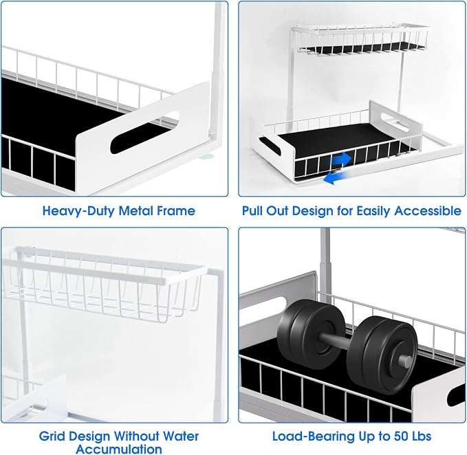 2 Pack Under Sink Organizer, 2 Tier Pull-Out Cabinet Storage Shelf, - Image 5
