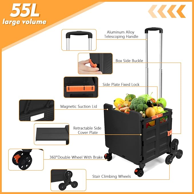 Foldable Utility Cart with Stair Climbing Wheels, Collapsible Rolling Crate - Image 3