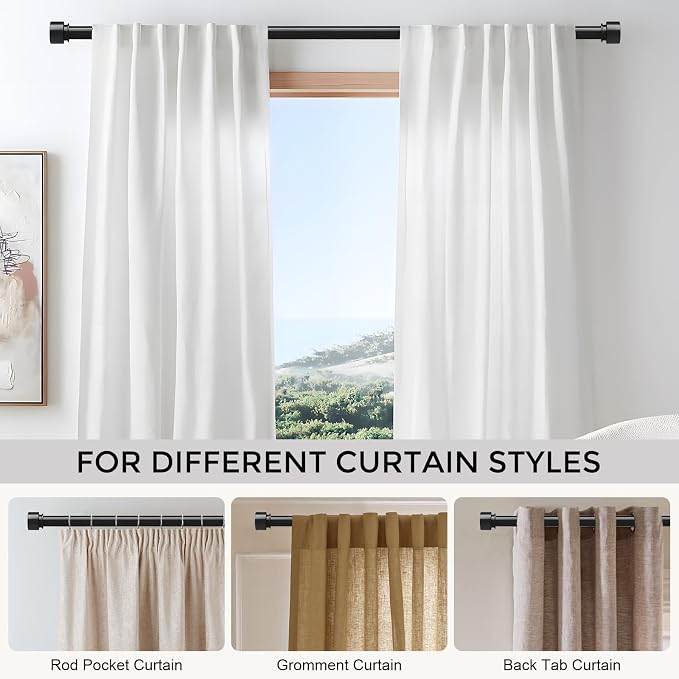 Black Curtain Rods for Windows 28 to 48 Inch, Heavy Duty 1'' Diameter - Image 5