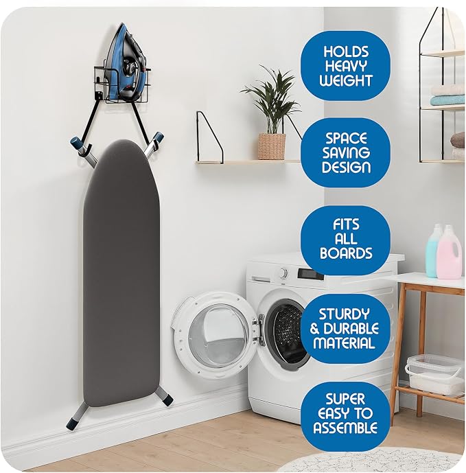 Hearth & Harbor Ironing Board Holder Wall Mount & Over The Door Hanger - Image 5